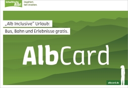 Logo AlbCard Logo AlbCard wit text: Alb inclusive Holidays: free bus, train and adventures