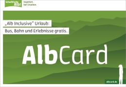 Logo AlbCard mit dem Text: Alb inklusive Urlaub, Bus, Bahn und Erlebnisse gratis.